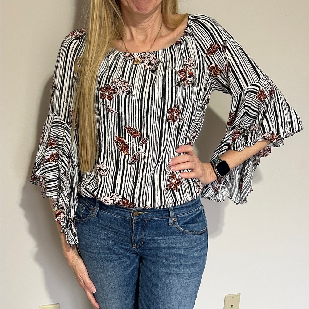 Floral Rayon Bell Sleeve Top